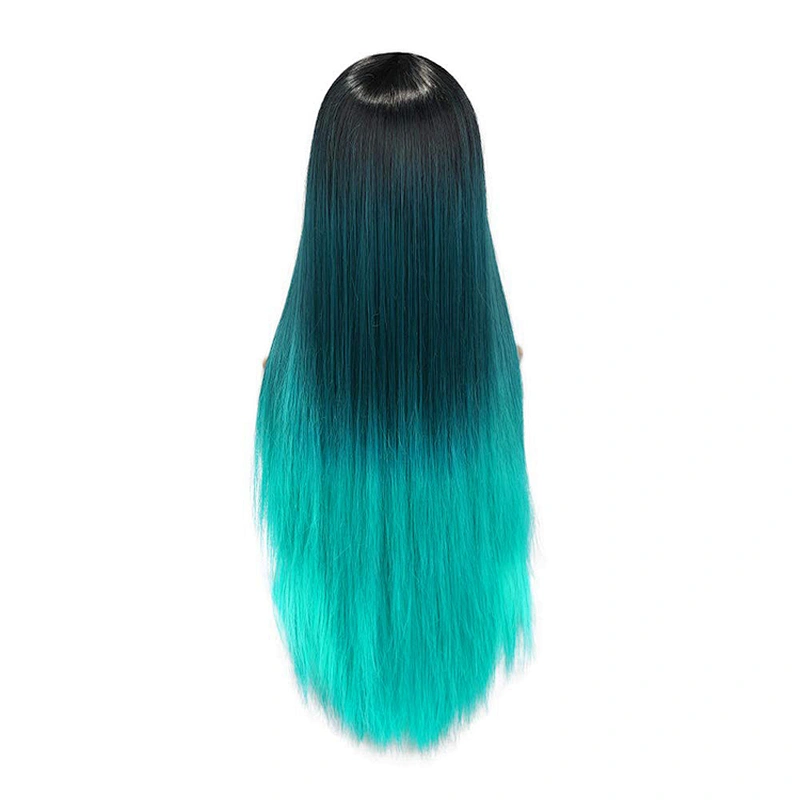 Longzhao Synthetic Long Wavy Lake Blue Wig for Woman Cosplay Wig Grey Green Blue Heat Resistant Fiber Wigs