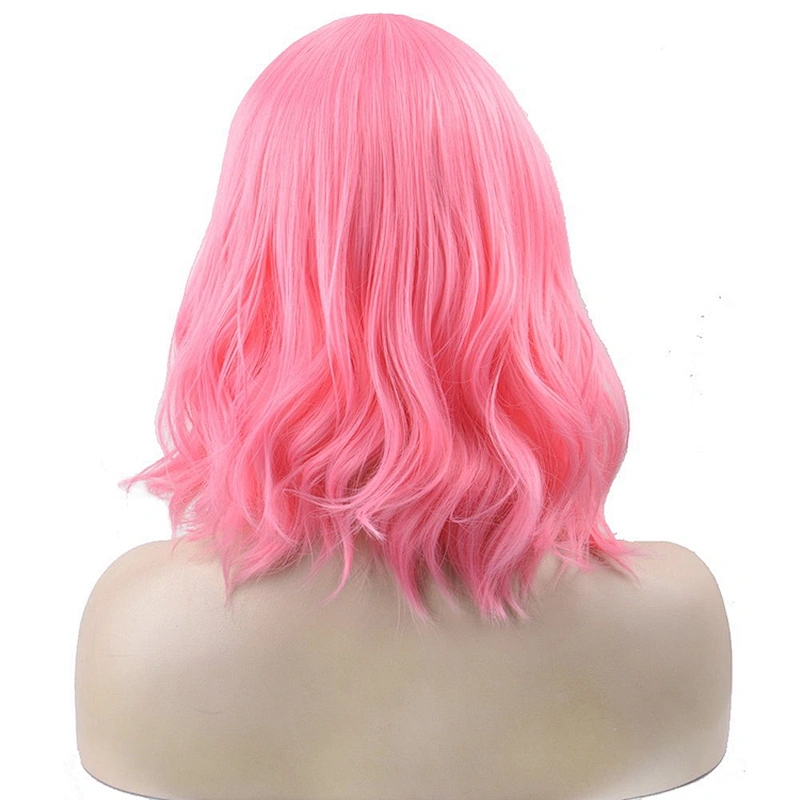 Longzhao Vendor Cosplay Cheap Wholesale Heat Resistant Water Wave Pink Wig With Bangs For Black Women Synthetic Hair Wigs