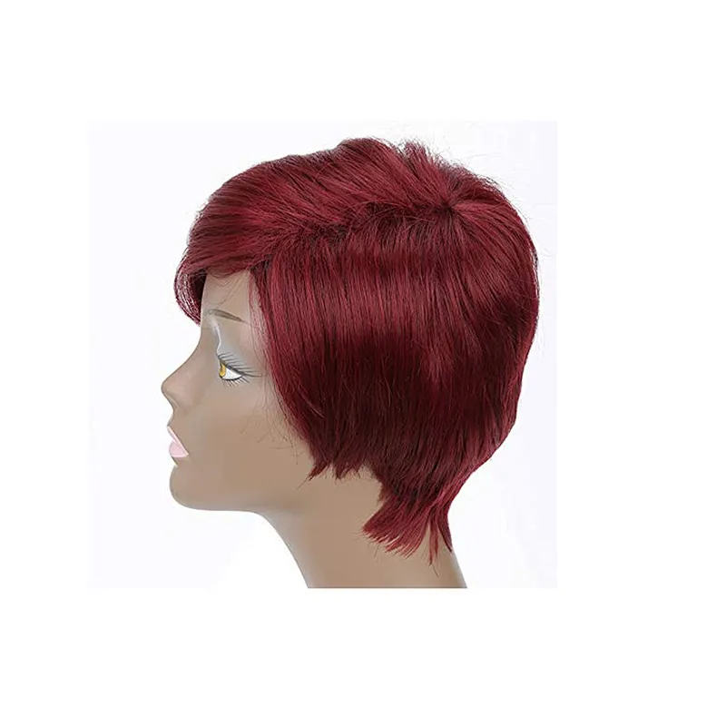 Longzhao The Best Selling Synthetic Short Style Hair With Red Bangs Wigs For Women Straight Pixie Cut Wigs Heat Resistant Fiber