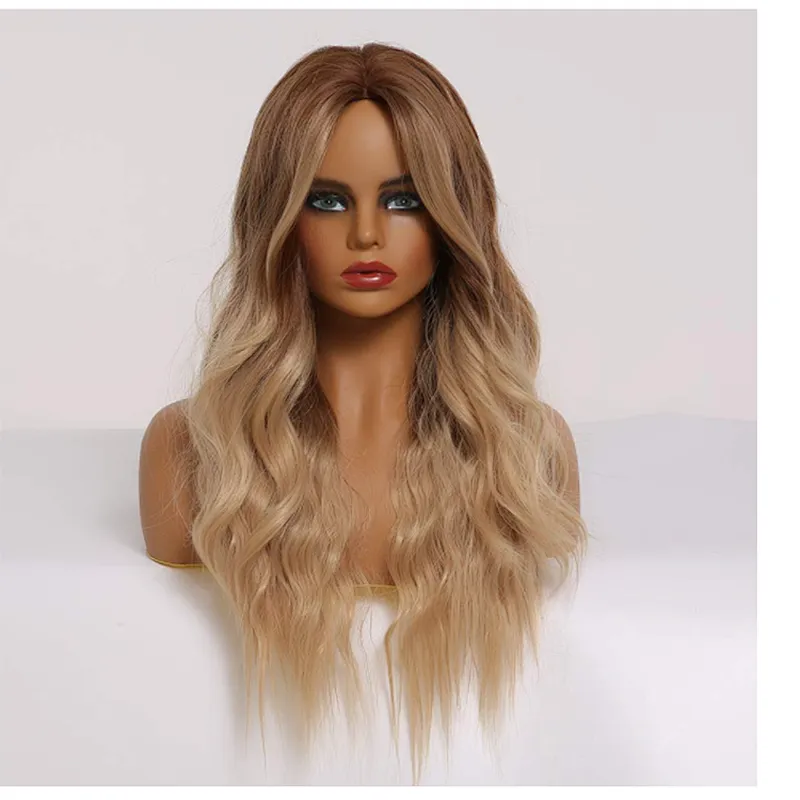 Blonde High Temperature Synthetic Body Wave Hair Wigs Middle Part Long Wavy Fiber Wigs For Black Women