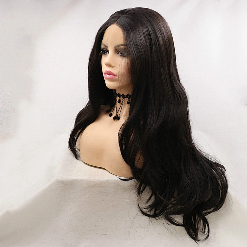 Top Quality Long Silky Straight Wave Natural Black Wig Heat Resistant Synthetic Fiber Lace Frontal  Wigs For White Black Women