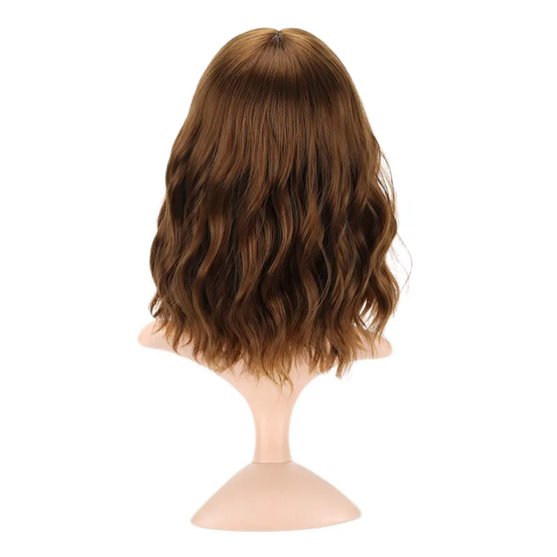 Longzhao Cosplay Vendor Cheap Wholesale Curly Loose Wave Short Bob Coffee Wig With Bangs For Black Women Synthetic Hair Wigs