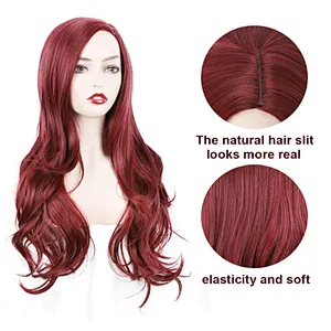 Longzhao High Quality Long Wavy Middle Part Synthetic Fiber Wigs For Black White Women Long Red Body Wave Synthetic Wigs