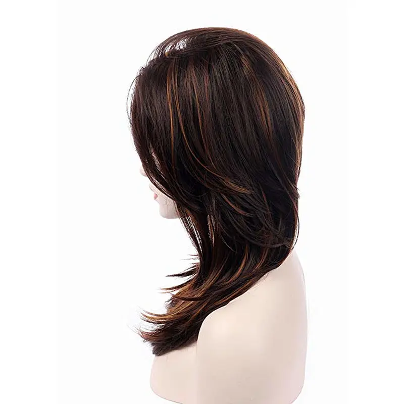 Longzhao wholesale fashion brown color body wave curly synthetic wigs for women lady