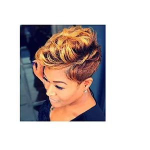 Longzhao Top Quality Short Kinky Curly Wigs Afro Synthetic Ombre Brown Wigs For Black Women