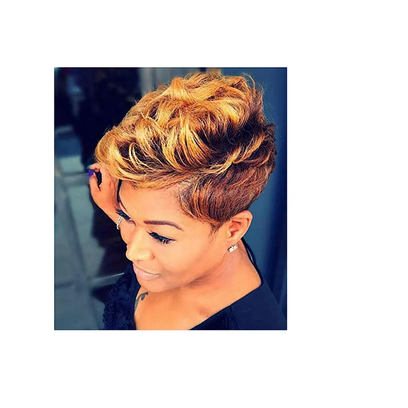 Longzhao Top Quality Short Kinky Curly Wigs Afro Synthetic Ombre Brown Wigs For Black Women