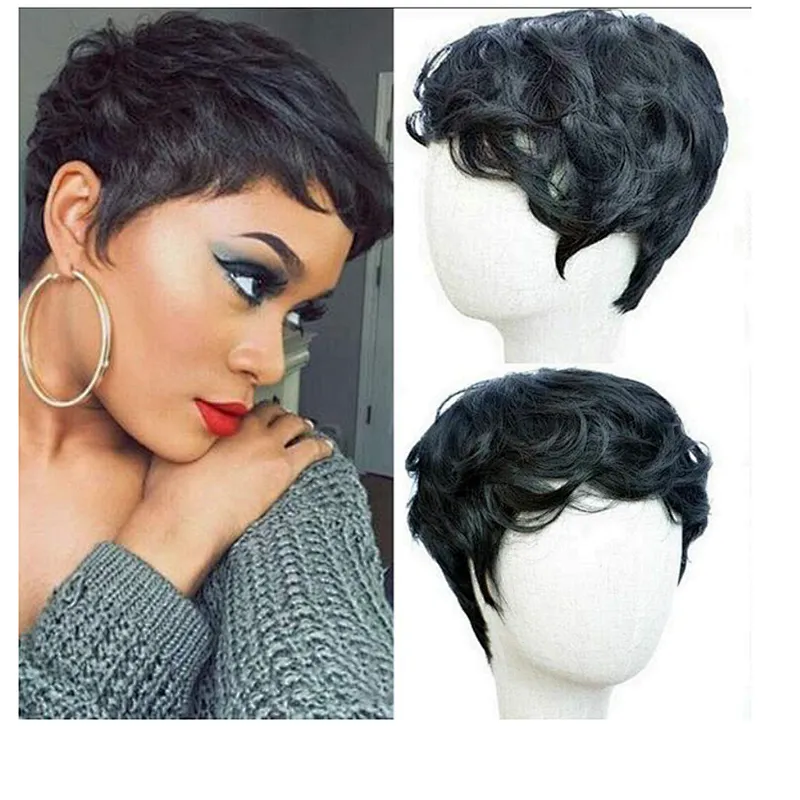 Longzhao Heat Resistant Synthetic Fiber Kinky Curly Wigs For Black Women Natural Black Afro Short Curly Wigs
