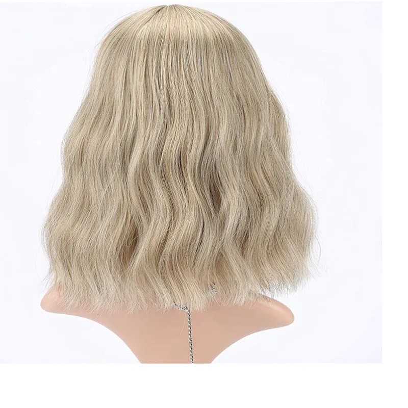 Longzhao Hot Selling Afro Synthetic Blonde Mixed Brown Bob Wig Short Kinky Curly Bob Wigs With Bangs For Black Women