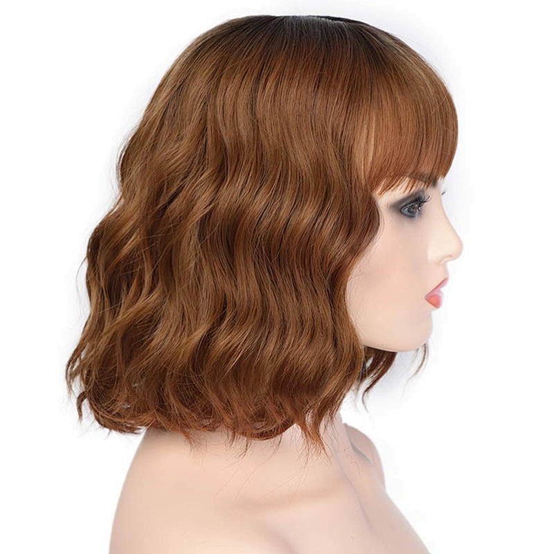High QualityVendor Cheap Wholesale Afro Kinky Curly Short Bob Brown Wig With Bangs For Black Women Synthetic Hair Wigs