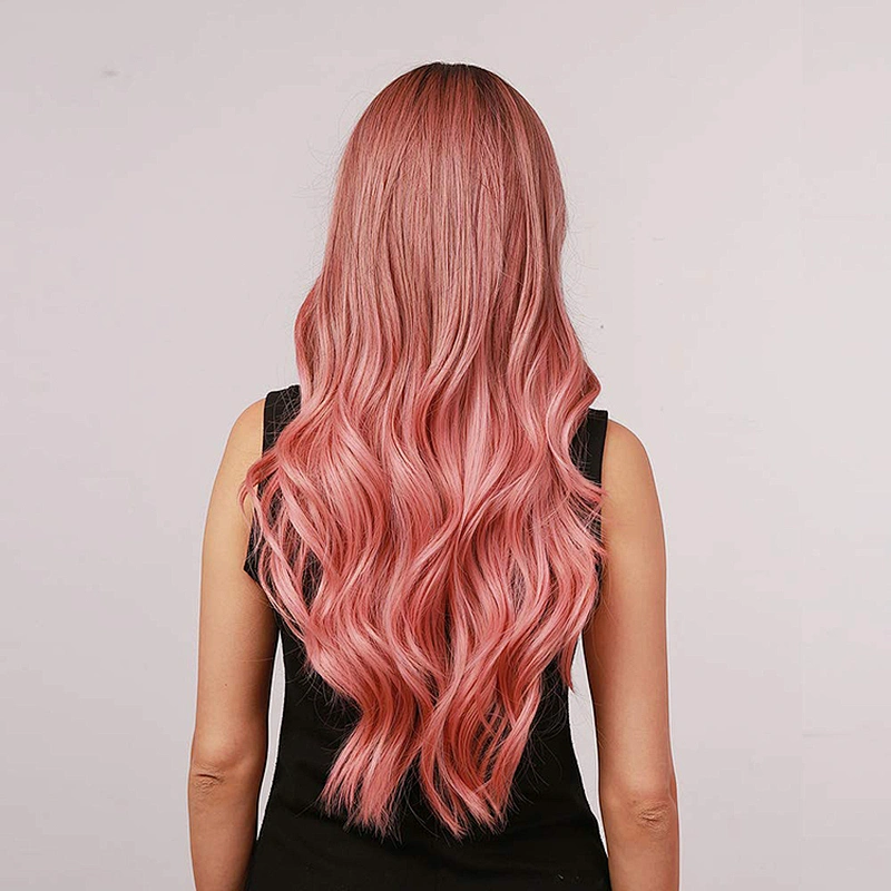 Longzhao Pink Lady Collection Heat Resistant Synthetic Fiber Wigs Long Curly Women Cosplay Wigs Long Wavy Wigs for Women