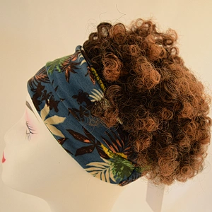 wholesale Short Afro Mixed Brown Curly Wigs with HeadWrap Headband Wig 2 in 1 None Lace Front Wigs with Turban for black Women