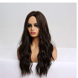 Longzhao Cheap Long Wavy Ombre Brown Dark Root Wig Heat Resistants Synthetic Fiber Body Wave Hair Wigs For Black White Women