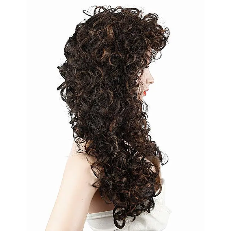 Longzhao Beauty hot-selling Wholesale heat resistant kinky curly brown color synthetic long hair wigs for women
