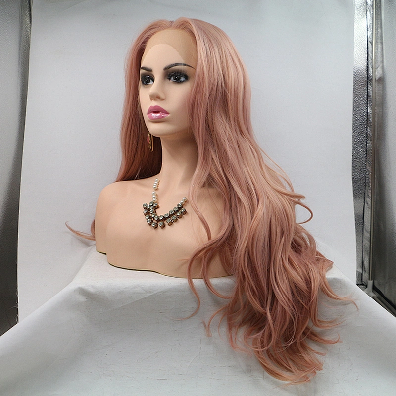 Longzhao New Arrival Middle Part Pink Lace Front Long Wavy Wigs Synthetic Natural Wave Long Wave Hair Wigs