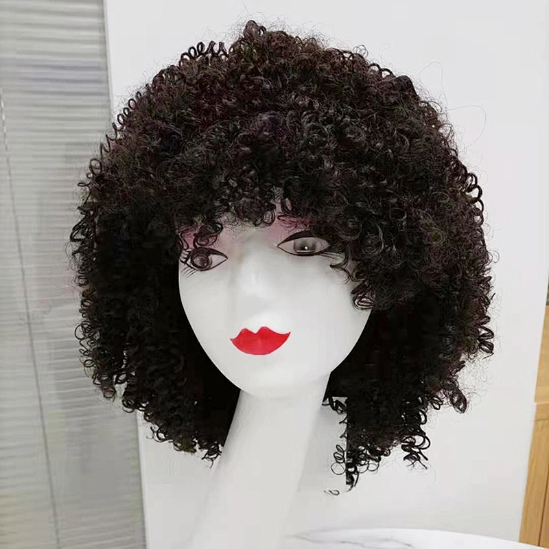 Longzhao Beauty Wholesale Short Bob Red Wig With Bangs For Black Women 14 Inch Afro Kinky Loose Curly Wave Synthetic Hair Wigs