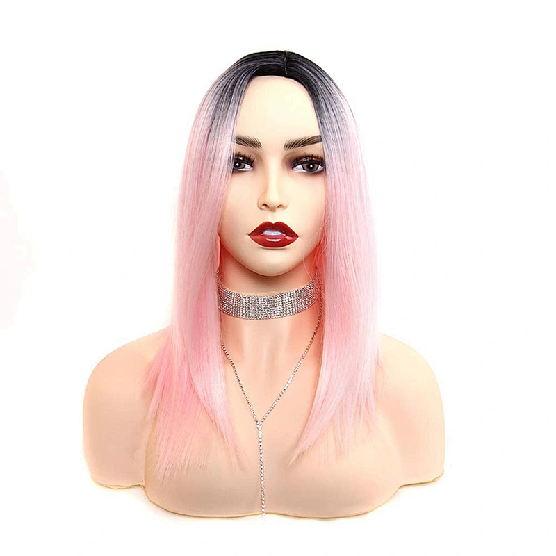 Longzhao Wholesale Pink Wig Black Roots Bob Wig Synthetic Short Straight Bob Wigs For Black Women Heat Resistant Fiber