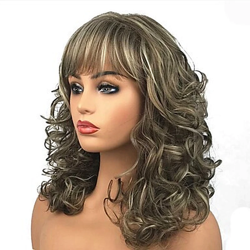Longzhao Wholesale heat resistant shoulder length mix blonde and light brown wigs synthetic hair wigs for women
