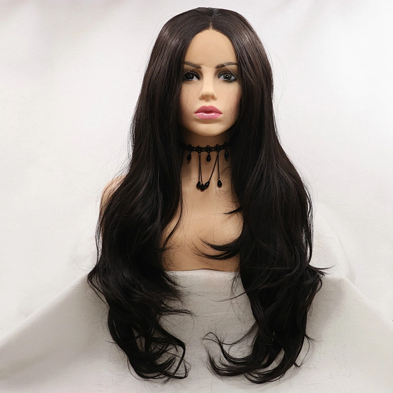 Top Quality Long Silky Straight Wave Natural Black Wig Heat Resistant Synthetic Fiber Lace Frontal  Wigs For White Black Women