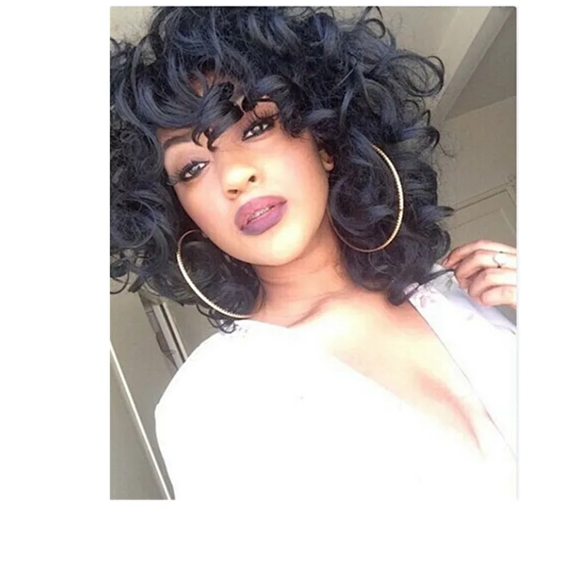 Longzhao Heat Resistant Fiber Afro Curly Wig Vendors Short Kinky Curly Synthetic Wigs For Women Short Bouncy Curly Fiber Wigs