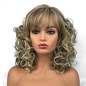 Longzhao Wholesale heat resistant shoulder length mix blonde and light brown wigs synthetic hair wigs for women