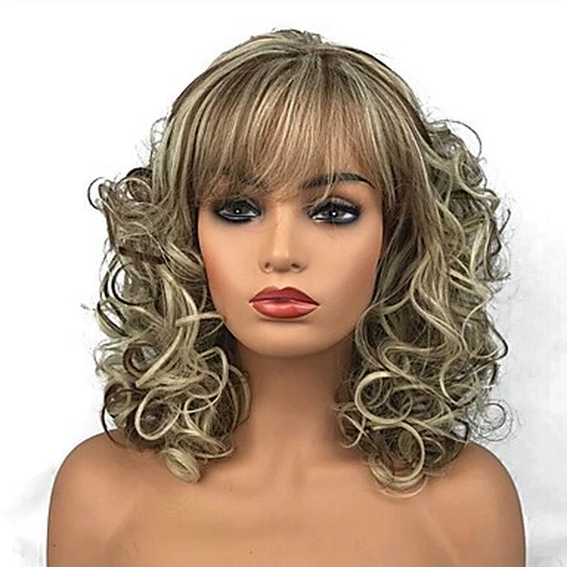 Longzhao Wholesale heat resistant shoulder length mix blonde and light brown wigs synthetic hair wigs for women