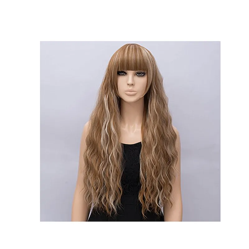Longzhao Hot Selling Afro Long Curly Wave Wig Brown Mixed Blonde Color Synthetic Wigs For Black Women