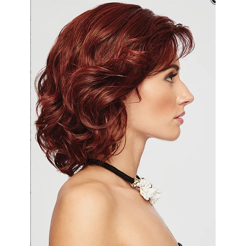 Longzhao Short synthetic hair wig brown wig water wave with cheap price