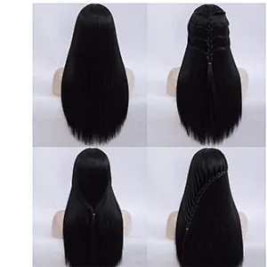 Longzhao Long Synthetic Silky Straight Wigs Heat Resistant Fiber Wigs For Black White Women Long Middle Part Black Wig Vendors