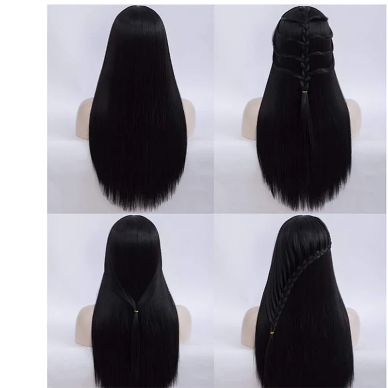 Longzhao Long Synthetic Silky Straight Wigs Heat Resistant Fiber Wigs For Black White Women Long Middle Part Black Wig Vendors