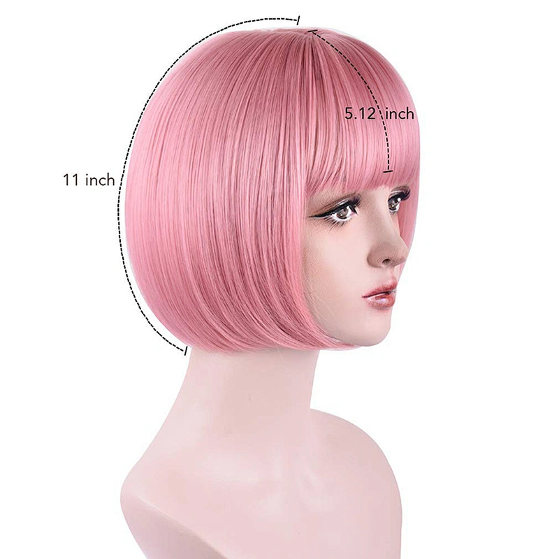 150 Length Hair Heat Resistant Wig For Black Women Pink Short Straight Bob Synthetic Middle Part Shoulder Hair Wigs