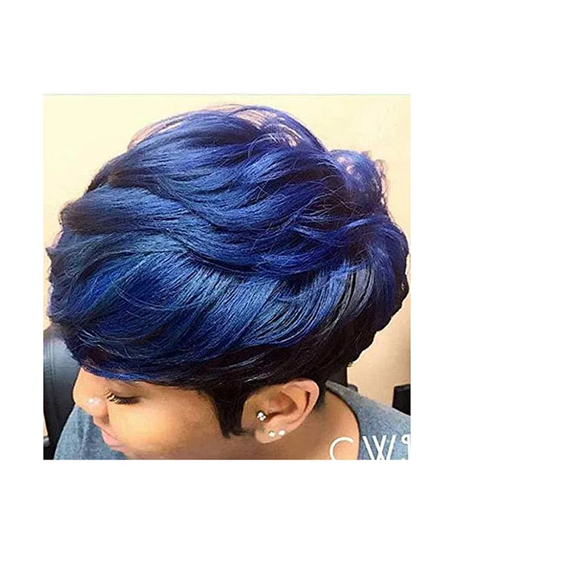 Longzhao Beauty  Hot Selling Cheap Synthetic Ombre Blue Wigs Women's Short Curly Heat Resistant Wigs