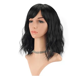 Popular Short Afro Curly Black Bob Wig With Bangs Shoulder Length Synthetic Afro Kinky Curly Wigs For Black Women