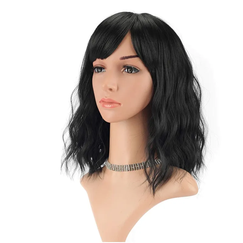 Popular Short Afro Curly Black Bob Wig With Bangs Shoulder Length Synthetic Afro Kinky Curly Wigs For Black Women