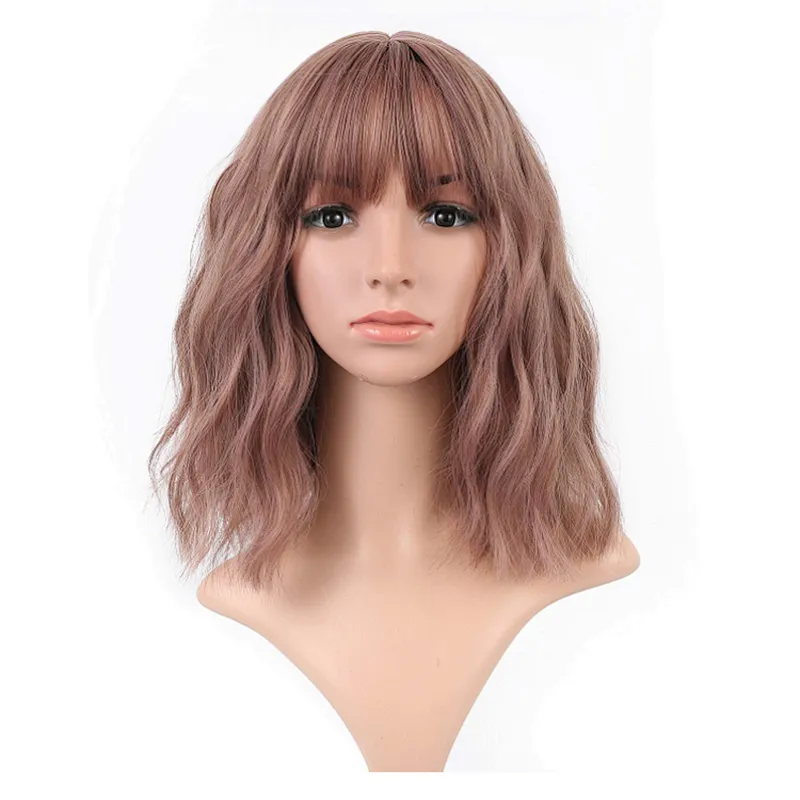 Wholesale Vendor Cheap Wholesale Bob Short Afro Kinky Curly Brown Wig With Bangs For Black Women Synthetic Hair Wigs