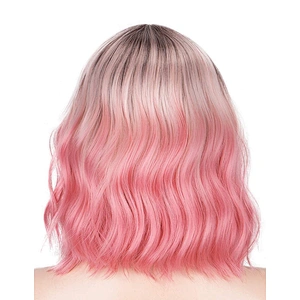 New Style Short Wavy Wig Dark Roots Ombre Pink Wigs For Women High Temperature Fiber
