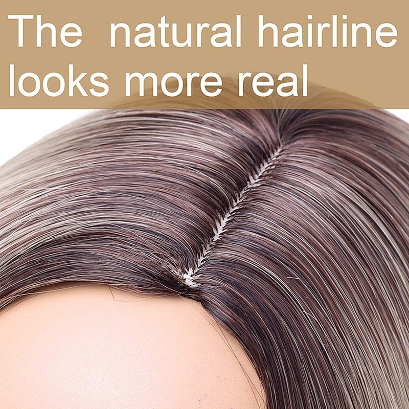 Longzhao Ombre Pink Synthetic Middle Part Straight Bob Hair Wigs Silk Straight Bob Wigs For Women Cosplay Wigs
