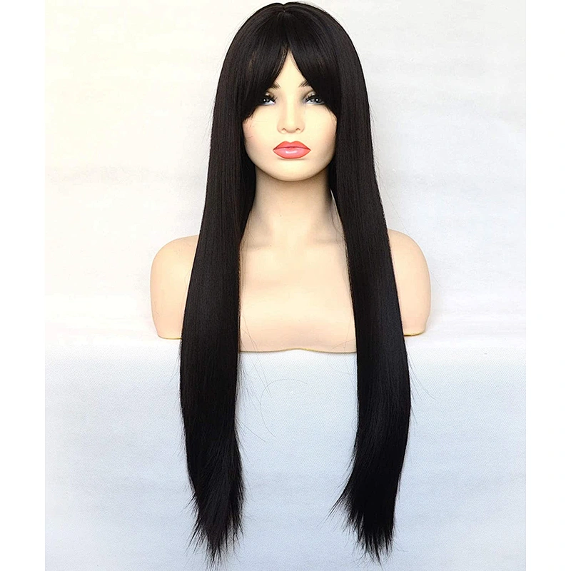 Longzhao Wholesale Long Silky Straight Black Hair Wigs Hot Selling Synthetic Women Wigs Heat Resistant Wigs