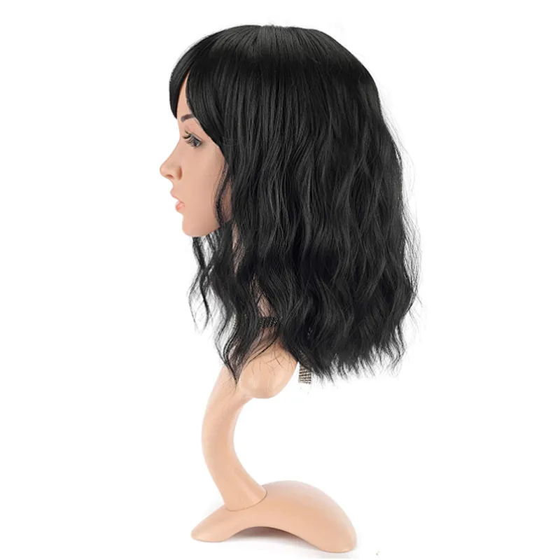 Popular Short Afro Curly Black Bob Wig With Bangs Shoulder Length Synthetic Afro Kinky Curly Wigs For Black Women