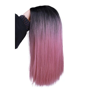Longzhao Beauty  Afro Synthetic Ombre Pink Bob Wigs Short Silky Straight Bob Wigs For Black Women
