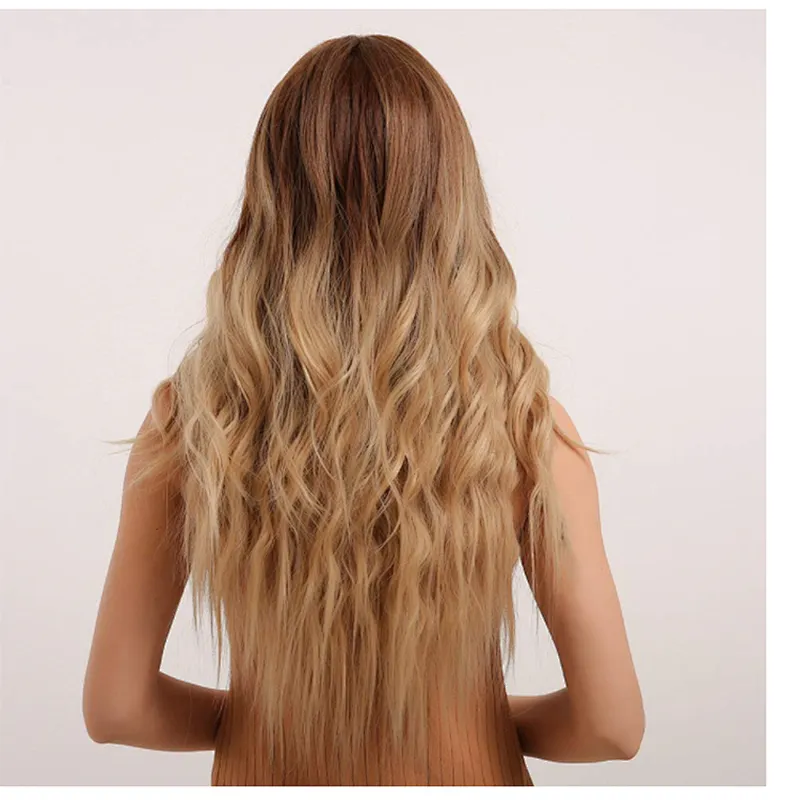 Blonde High Temperature Synthetic Body Wave Hair Wigs Middle Part Long Wavy Fiber Wigs For Black Women