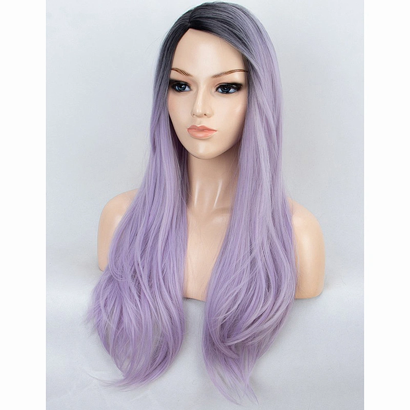 Longzhao Hot Selling Ombre Black Grey Purple Color Hair Wigs Cheap Afro Silky Straight Long Wave Synthetic Wigs For Black Women