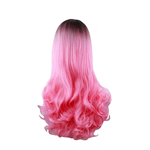 Longzhao New Design Body Wave Ombre Pink Dark Root Wigs Middle Part Cosplay Long Wavy Wig Synthetic Hair Wigs For Black Women