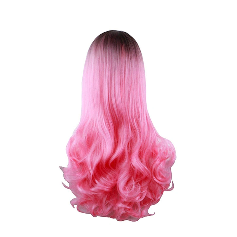 Longzhao New Design Body Wave Ombre Pink Dark Root Wigs Middle Part Cosplay Long Wavy Wig Synthetic Hair Wigs For Black Women