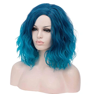 Longzhao 14 Inch Cosplay Vendor Cheap Curly Water Wave Ombre Blue Body Wave Short Bob For Black Women Synthetic Hair Wigs