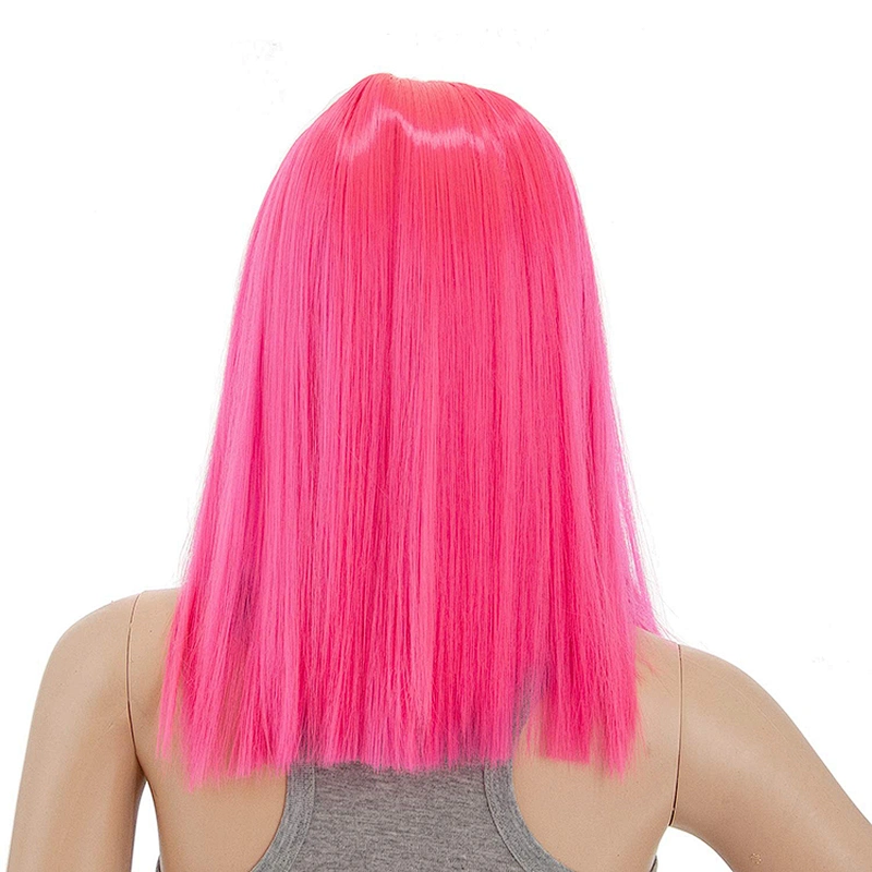 Longzhao Synthetic Heat Resistant Wigs For White Black Women Short Straight Pink Bob Middle Part Shoulder Length Hair Wigs