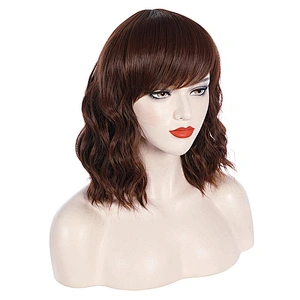 Longzhao 14 Inch Hotselling Vendor Cheap Wholesale Kinky Curly Afro Bob Short Curly Brown For Black Women Synthetic Hair Wigs