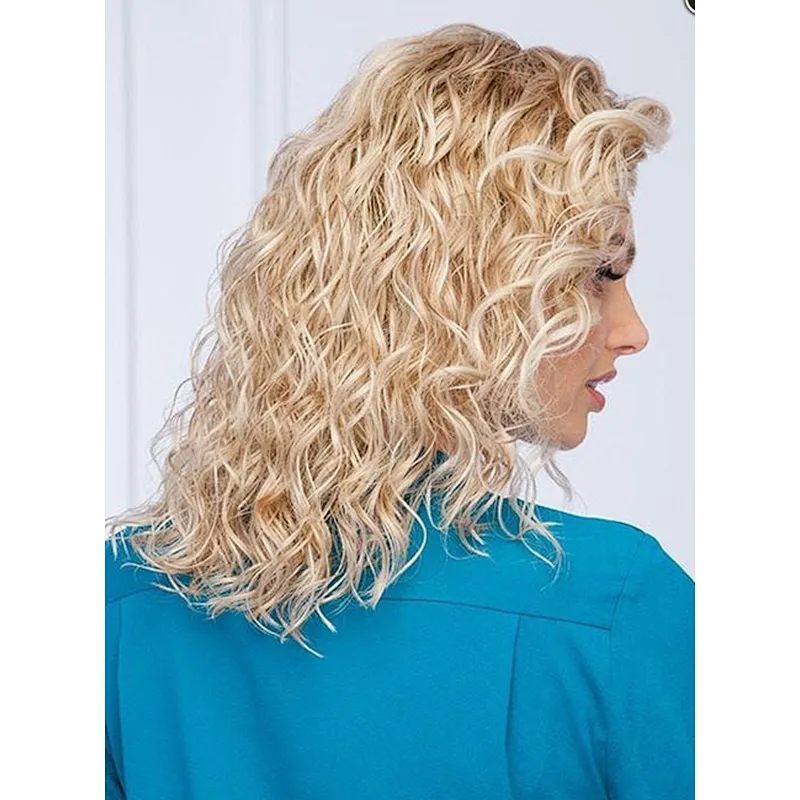 Longzhao Popular  shoulder length natural blonde deep wave heat-resistant synthetic wig for fashion women
