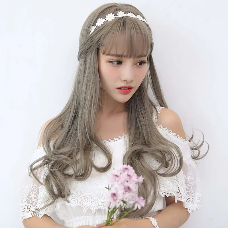 Longzhao light brown wig of a long wave naturally rolled up as a fashionable woman
