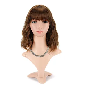 Longzhao Cosplay Vendor Cheap Wholesale Curly Loose Wave Short Bob Coffee Wig With Bangs For Black Women Synthetic Hair Wigs