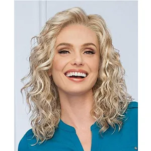 Longzhao Popular  shoulder length natural blonde deep wave heat-resistant synthetic wig for fashion women